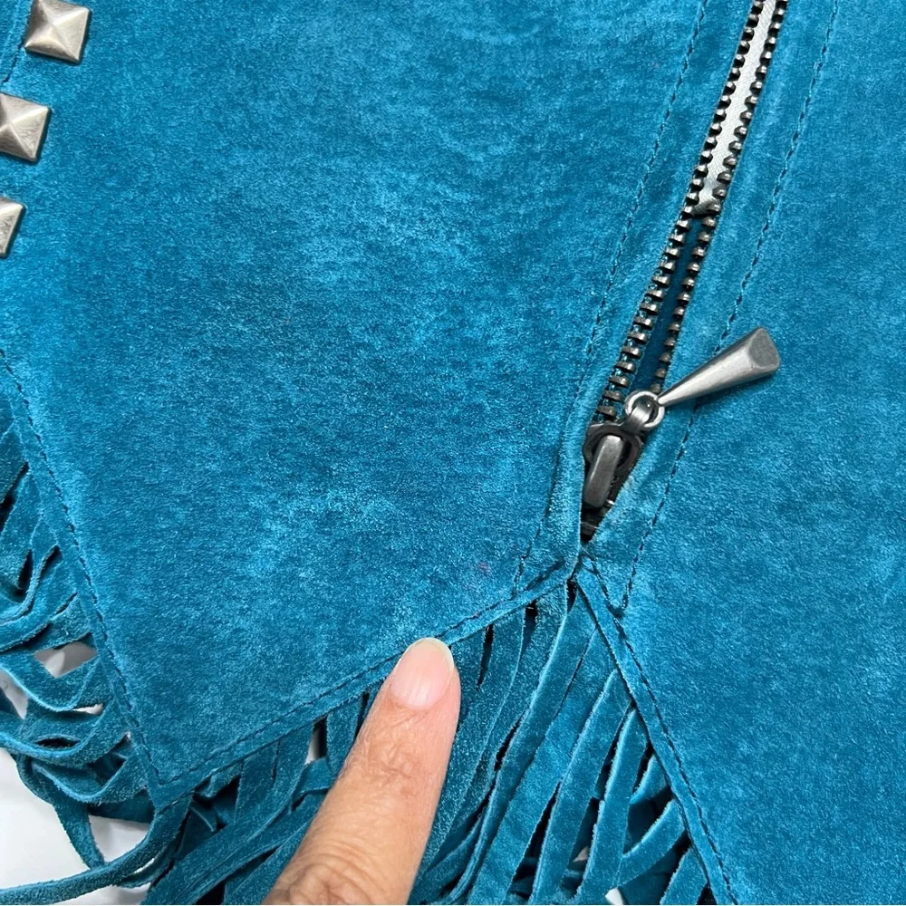 Vintage Saguro West Turquoise Teal Suede Western Jacket Size M - Picture 10 of 16